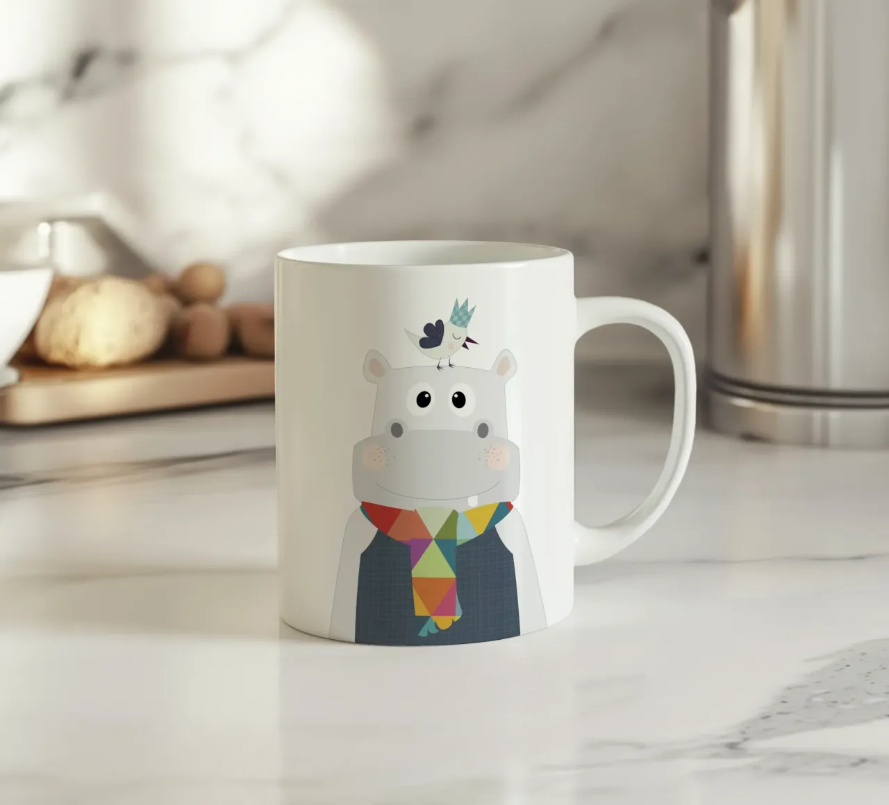 Hugo und der glückliche Vogel Keramik Tasse von JaySan Studio