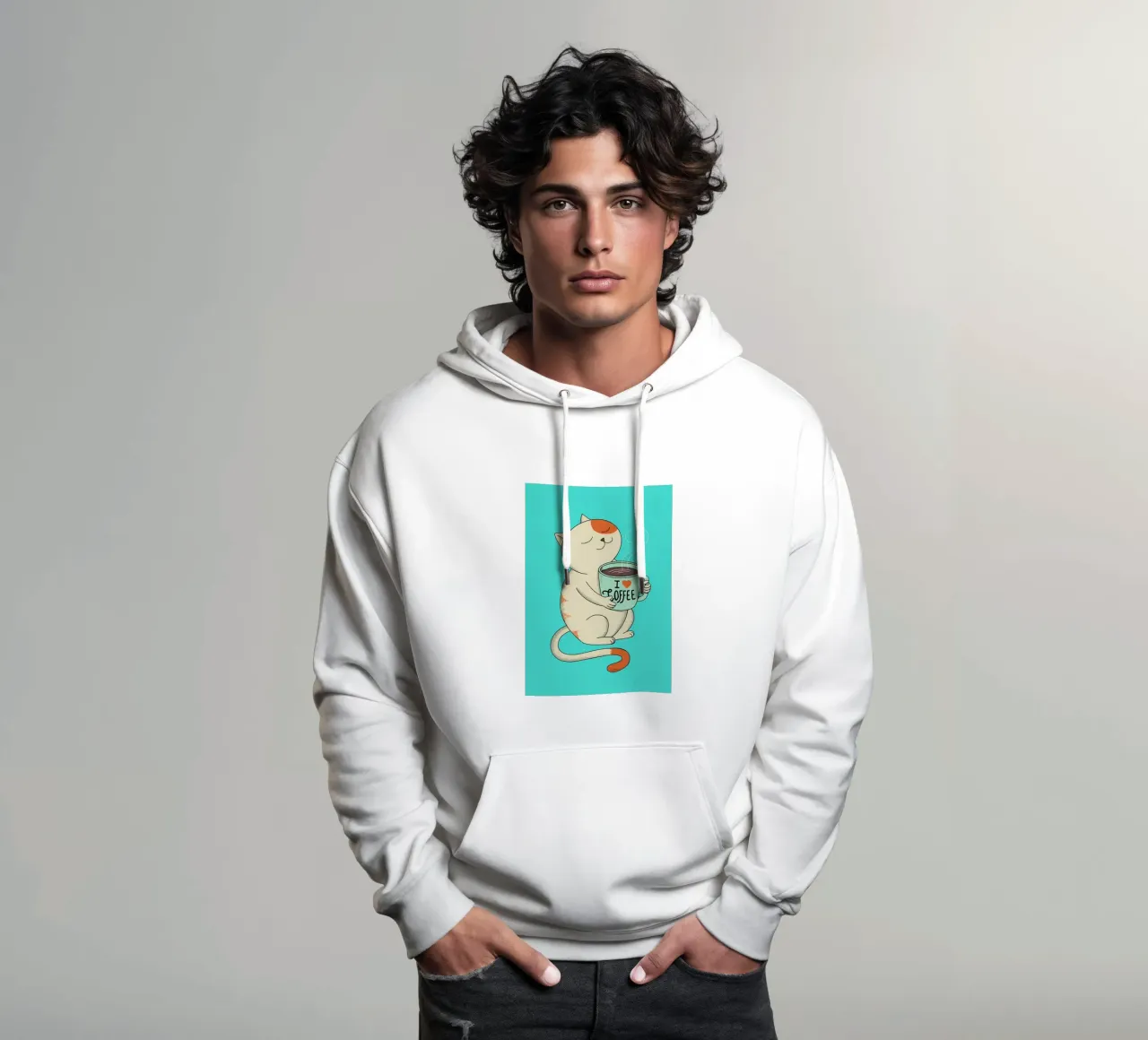gato y café sudadera con capucha de Bartosz Powalka