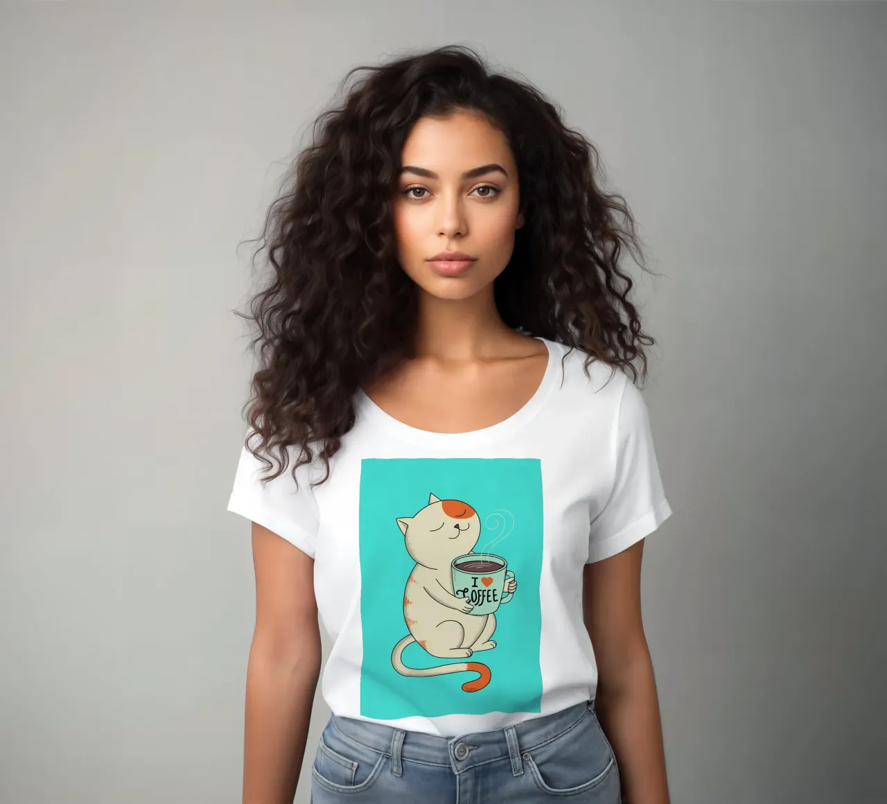 chat et café t-shirt ajusté pour femmes de Bartosz Powalka