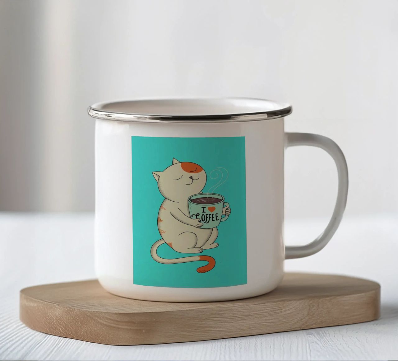 gatto e caffè tazza in smalto da Bartosz Powalka
