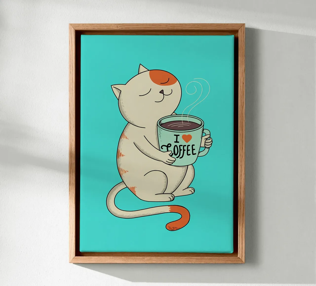 gatto e caffè tela con Cornice a cassetta da Bartosz Powalka