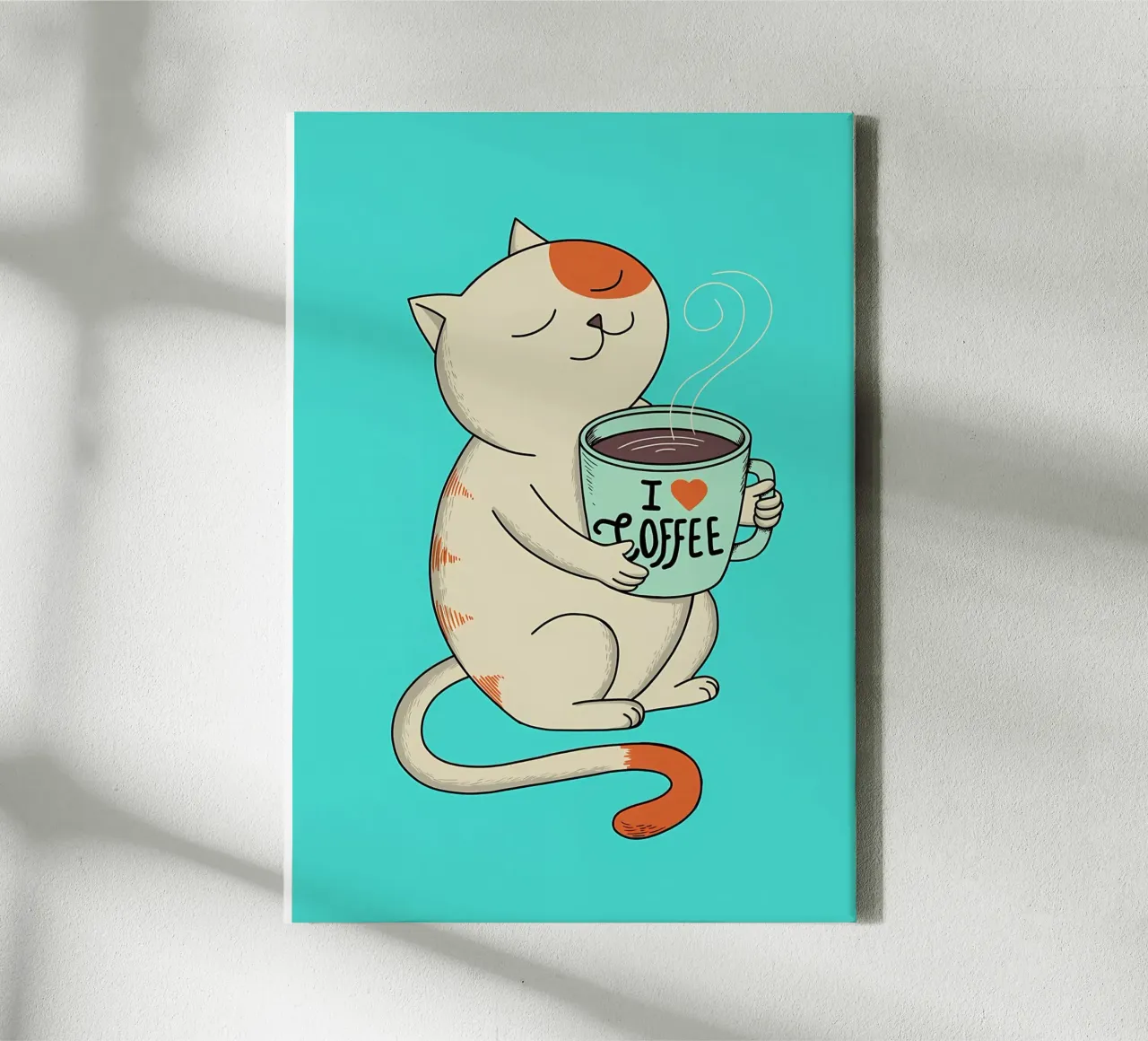 gatto e caffè tela con Cornice a cassetta da Bartosz Powalka
