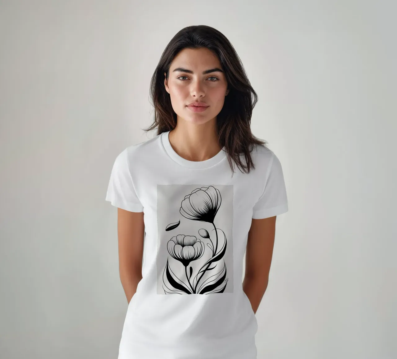Illustrazione floreale in bianco e nero t-shirt da Nicholas Campbell