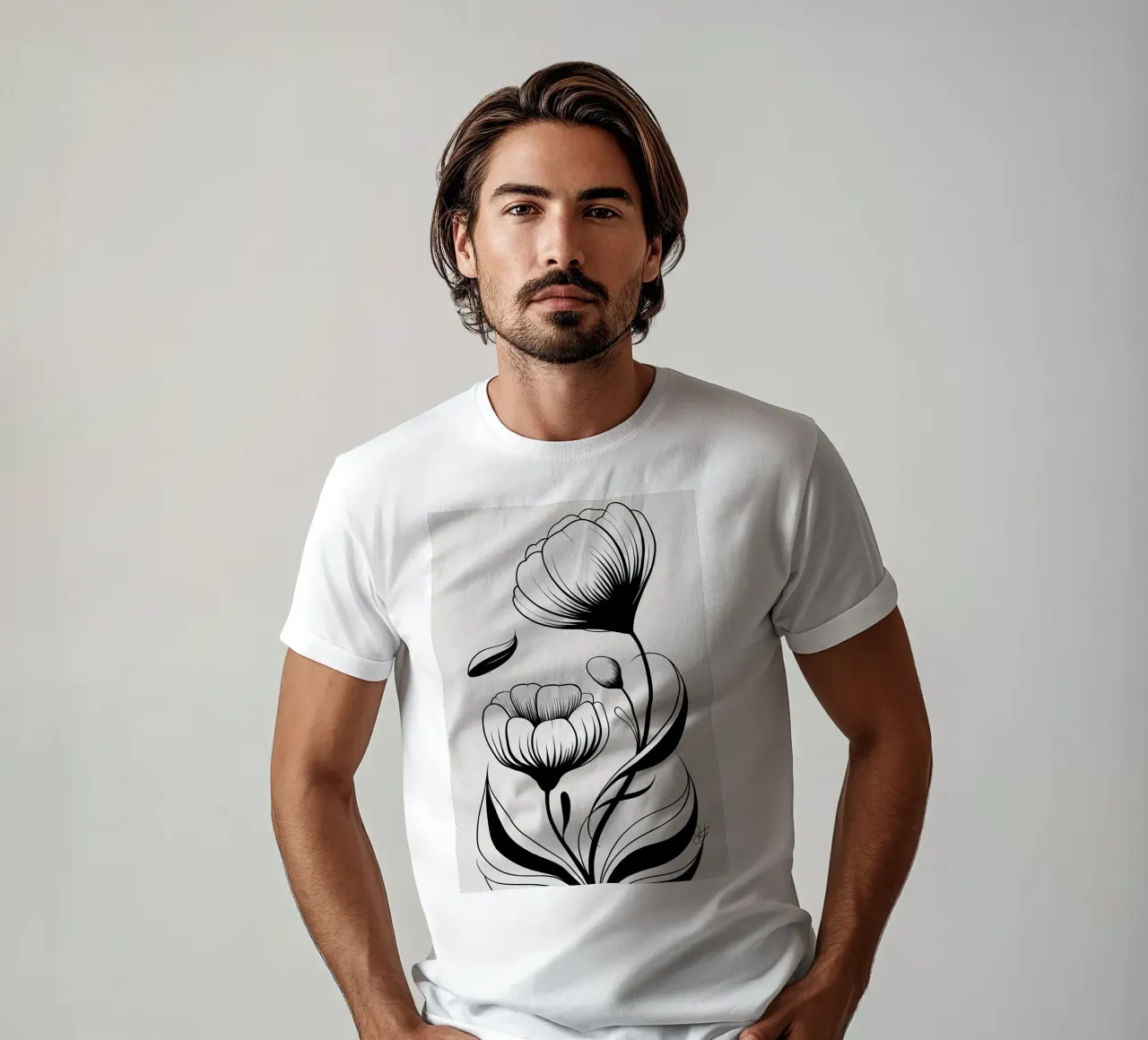 Illustrazione floreale in bianco e nero t-shirt da Nicholas Campbell