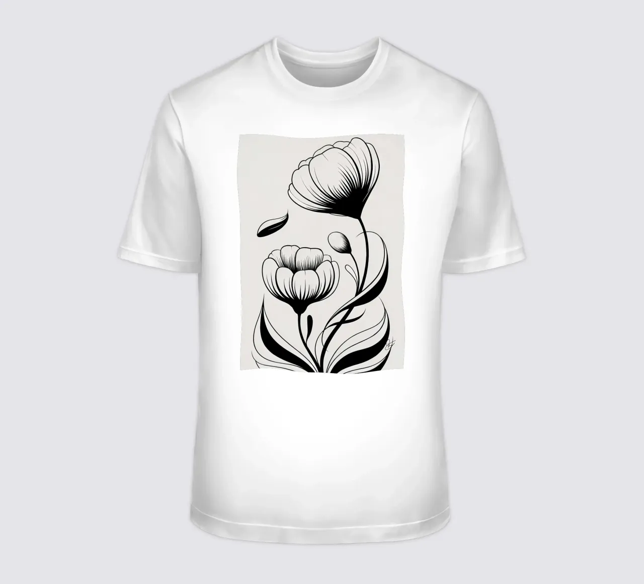 Illustrazione floreale in bianco e nero t-shirt da Nicholas Campbell