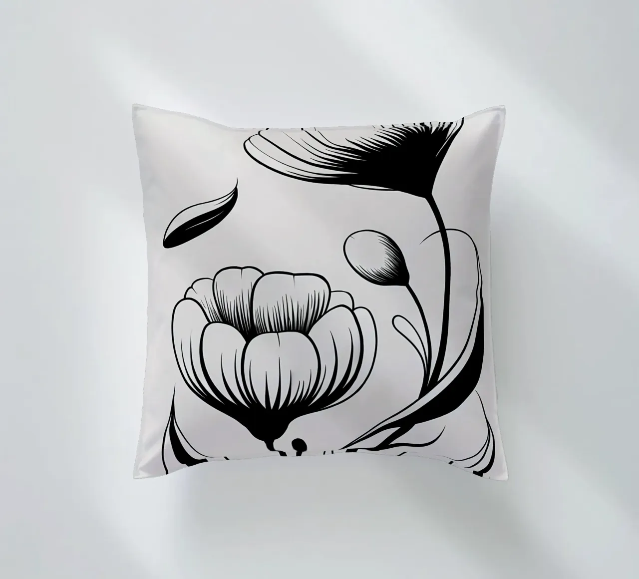 Illustrazione floreale in bianco e nero cuscino da Nicholas Campbell