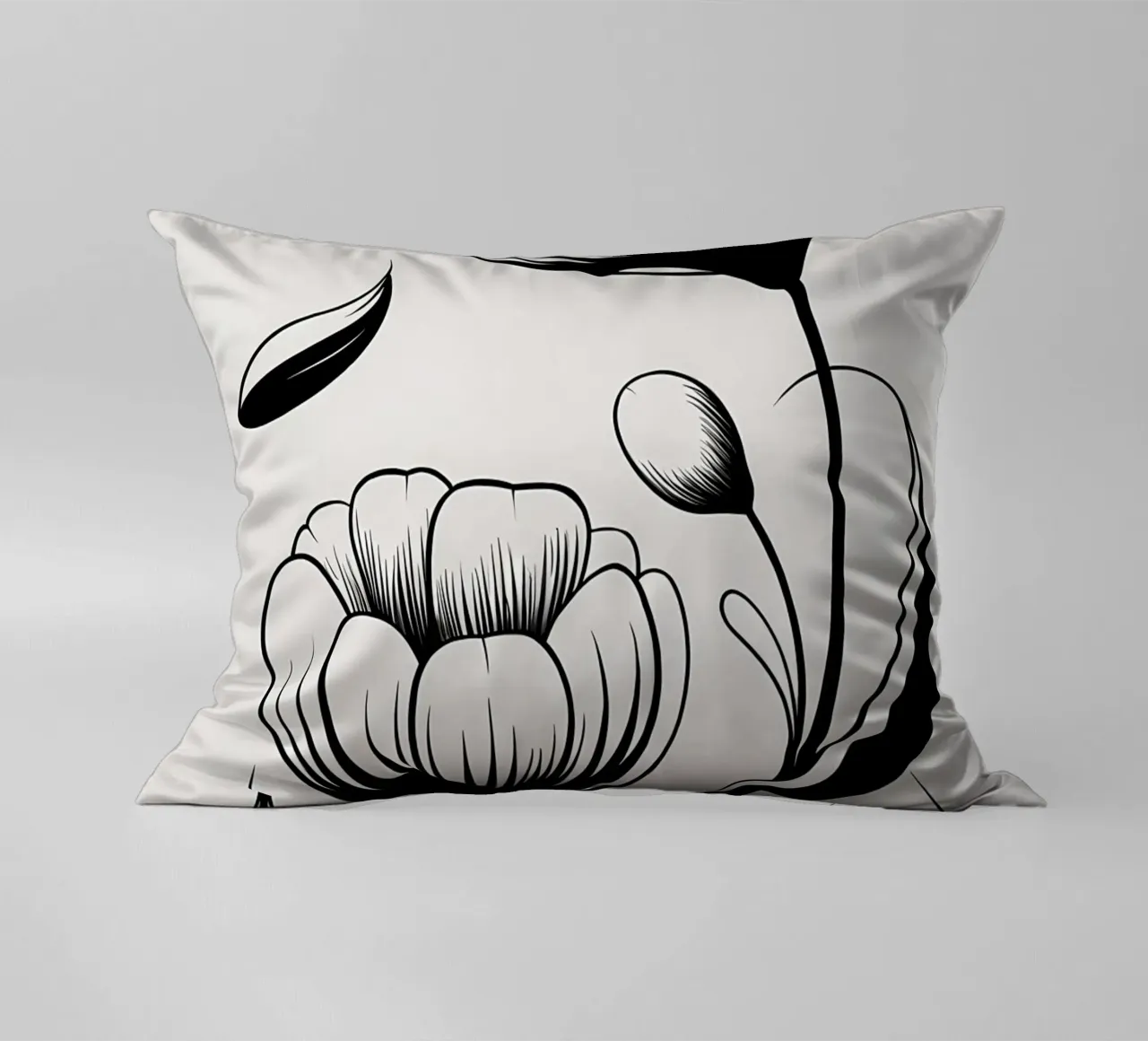 Illustrazione floreale in bianco e nero cuscino da Nicholas Campbell