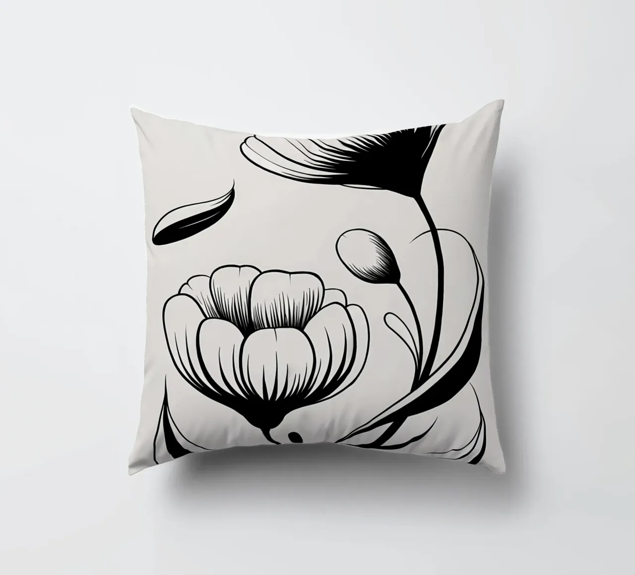 Illustrazione floreale in bianco e nero cuscino da Nicholas Campbell