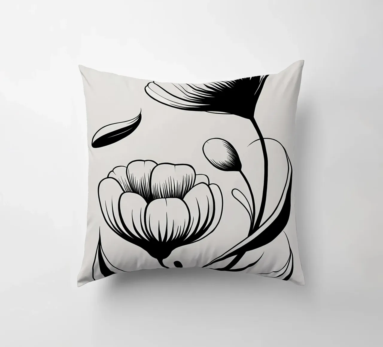 Illustrazione floreale in bianco e nero cuscino da Nicholas Campbell