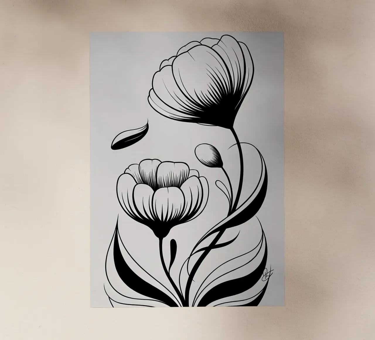 Illustrazione floreale in bianco e nero pellicola backlit da Nicholas Campbell