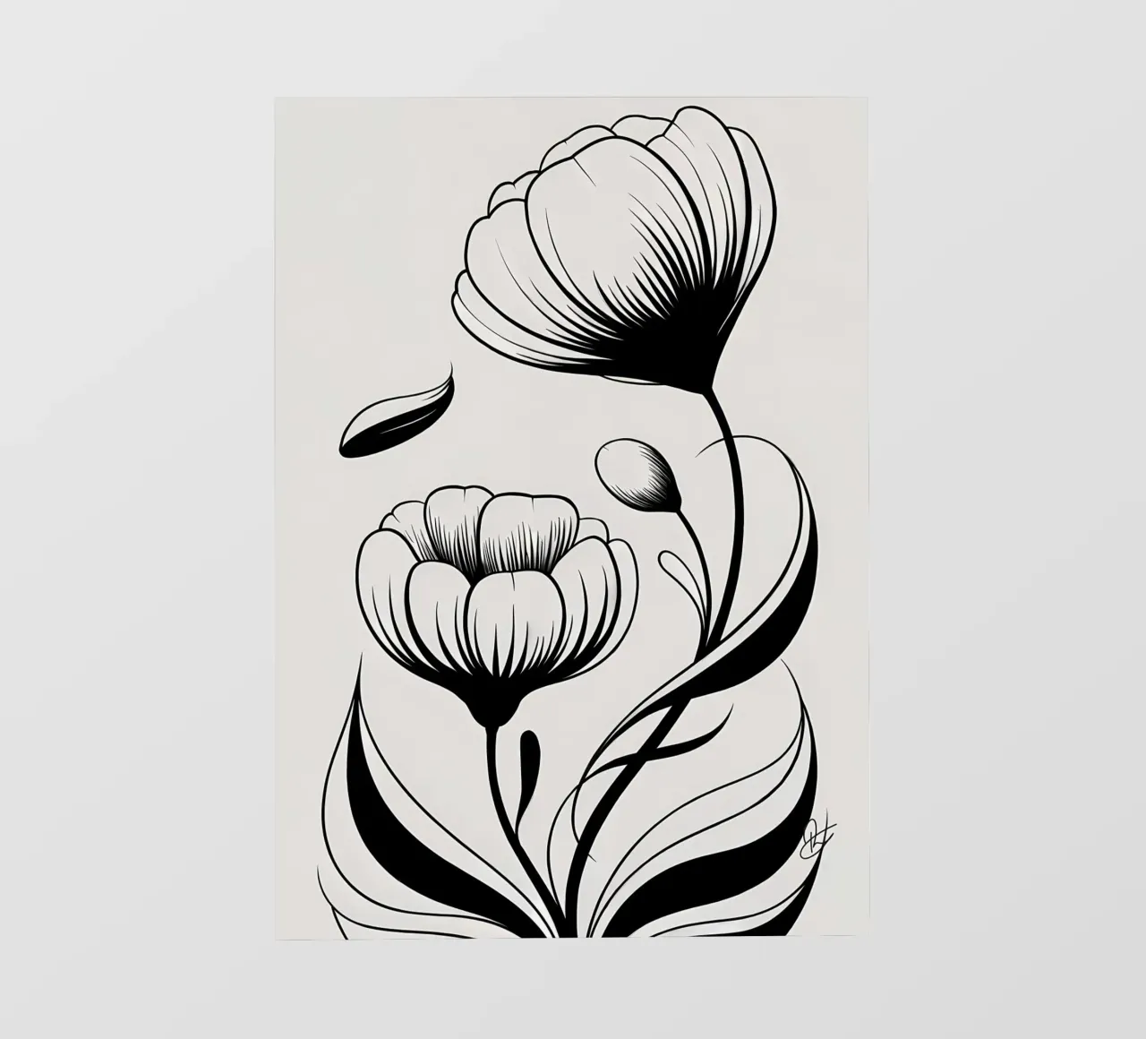 Illustrazione floreale in bianco e nero pellicola backlit da Nicholas Campbell