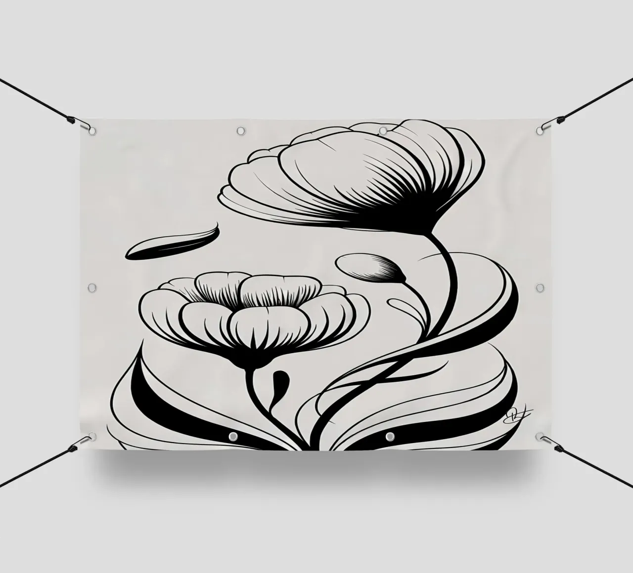 Illustrazione floreale in bianco e nero telo in pvc da Nicholas Campbell