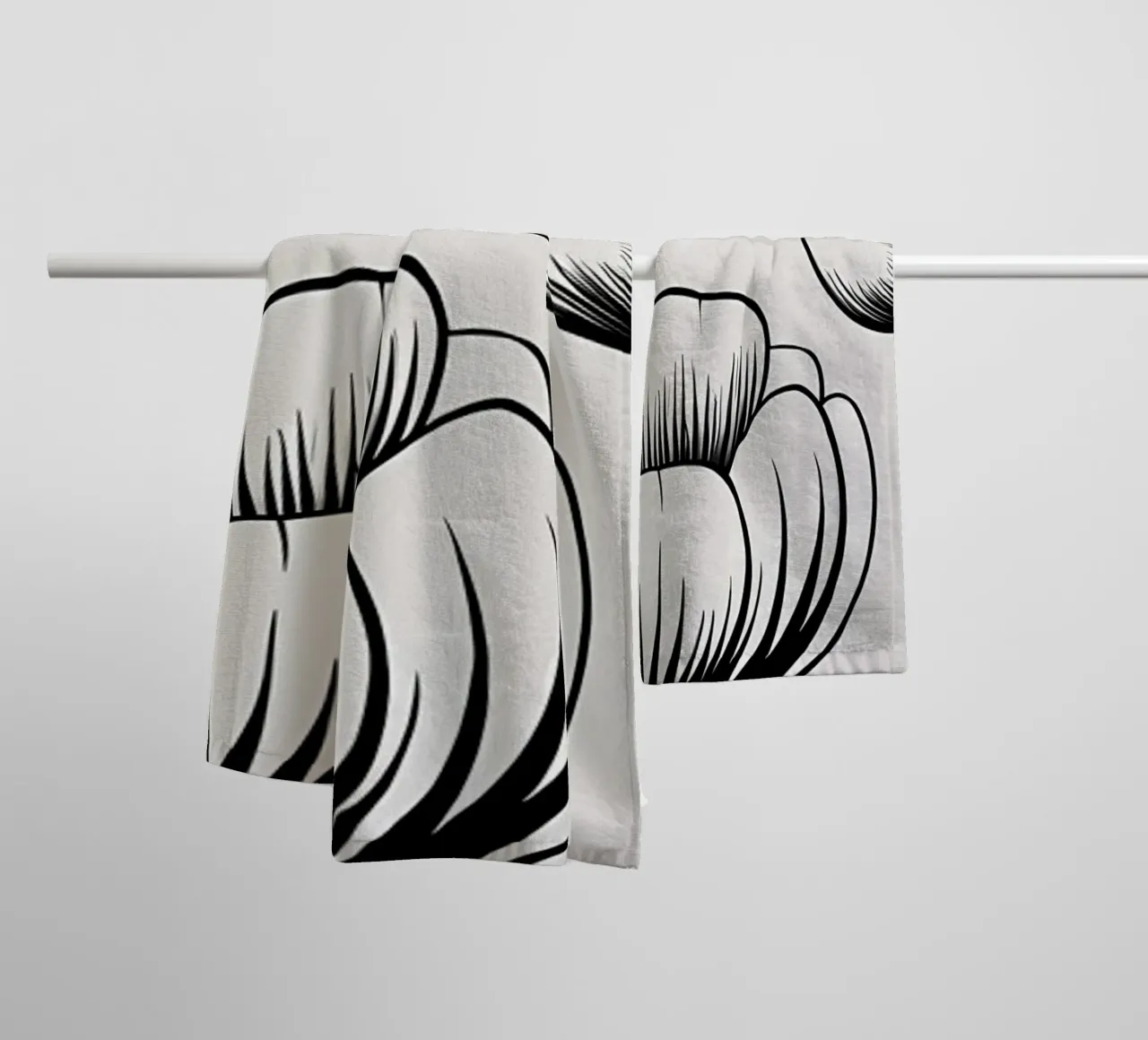 Illustrazione floreale in bianco e nero asciugamano da bagno da Nicholas Campbell