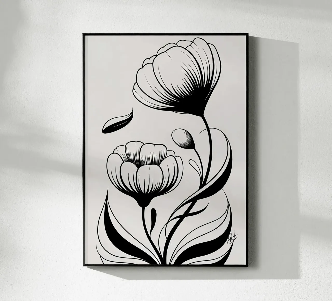Illustrazione floreale in bianco e nero plexiglass da Nicholas Campbell