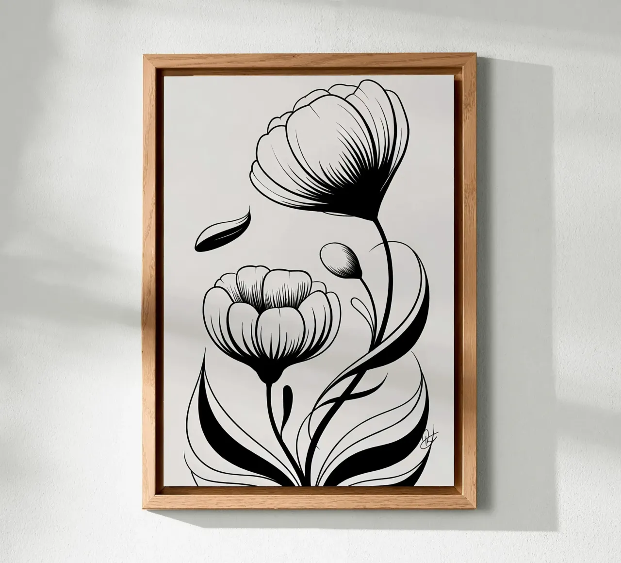 Illustrazione floreale in bianco e nero alluminio dibond da Nicholas Campbell