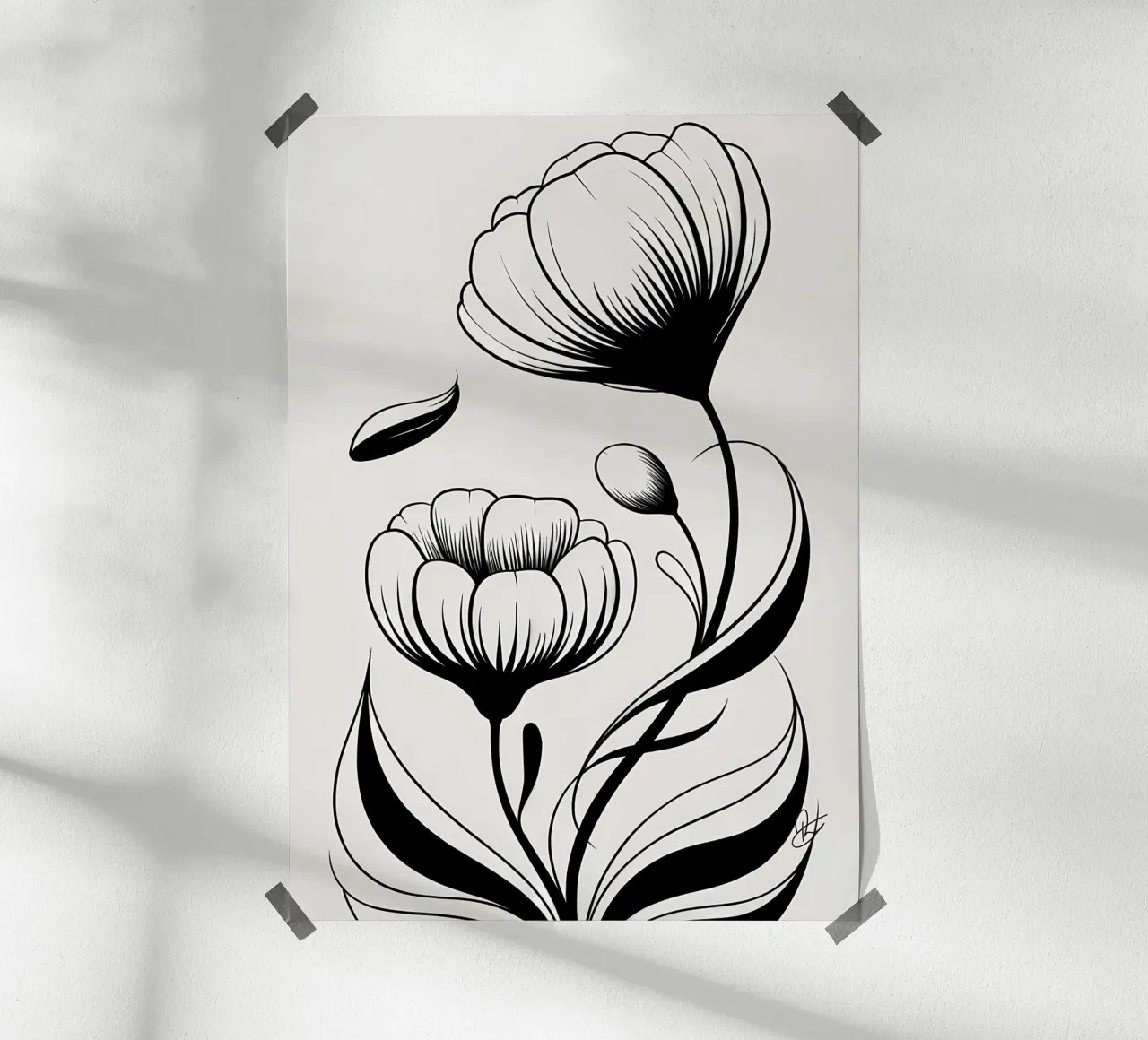 Illustrazione floreale in bianco e nero carta hahnemühle da Nicholas Campbell