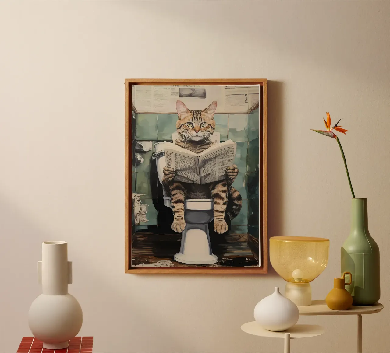 Gatto da bagno divertente tela con Cornice a cassetta da Adrian Patel