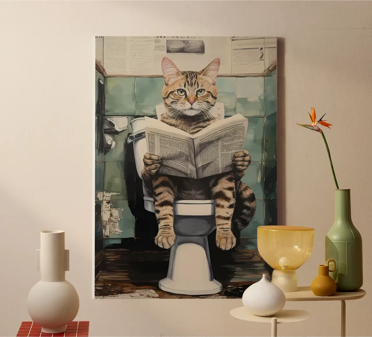 Gatto da bagno divertente tela con Cornice a cassetta da Adrian Patel