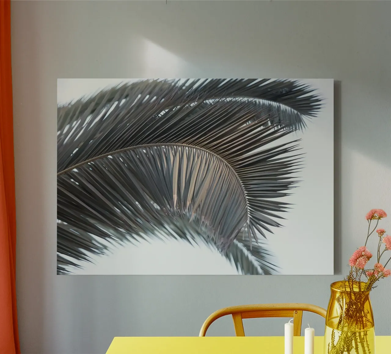Palmblad zonsondergang 1 canvas met Baklijst van Matthew Katz