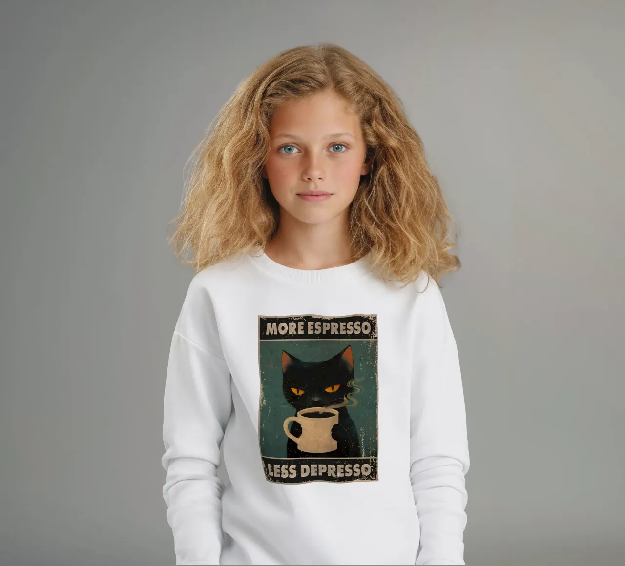 More Espresso, Less Depresso kids sweatshirt by Bartosz Powalka