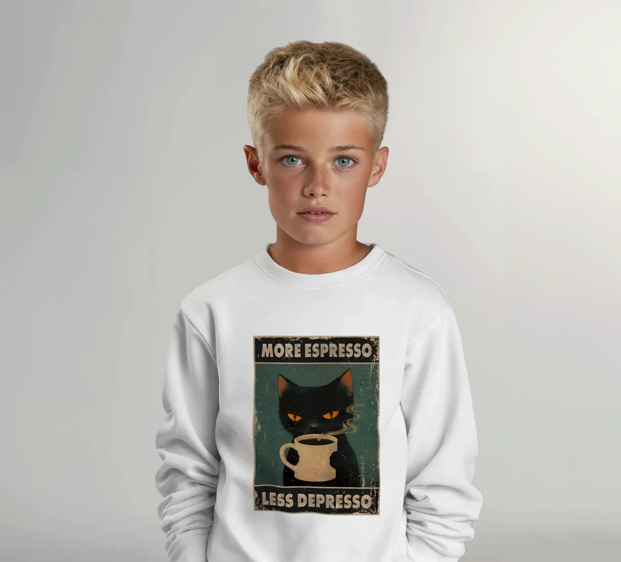 More Espresso, Less Depresso kids sweatshirt by Bartosz Powalka