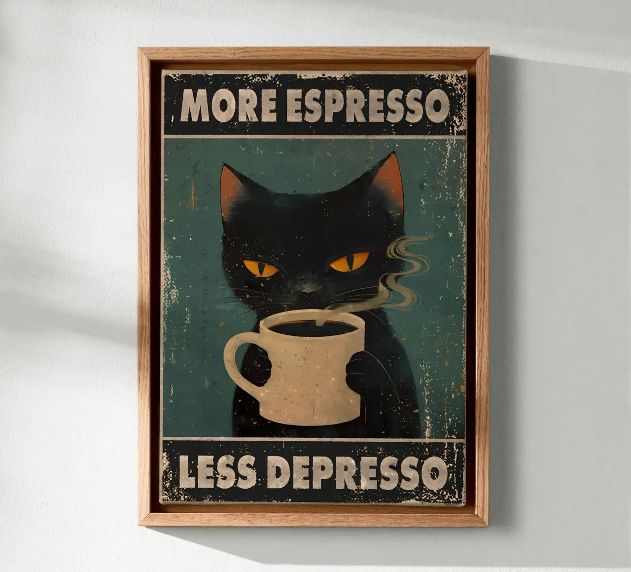 More Espresso, Less Depresso tela con Cornice a cassetta da Bartosz Powalka