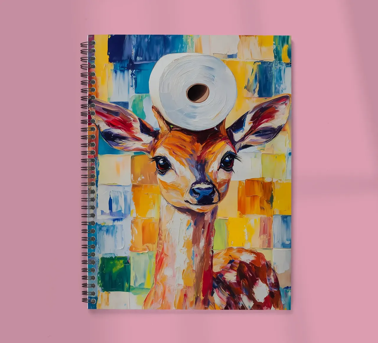 Fawn with Toilet Paper Hat spiral notebook by Adrian Patel