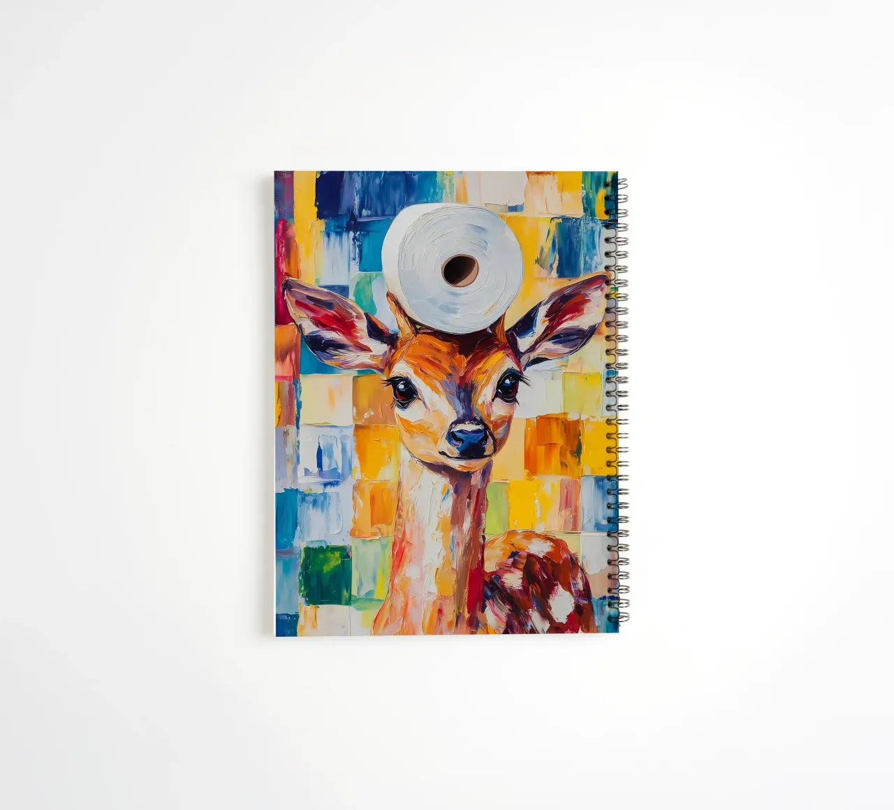 Fawn with Toilet Paper Hat spiral notebook by Adrian Patel