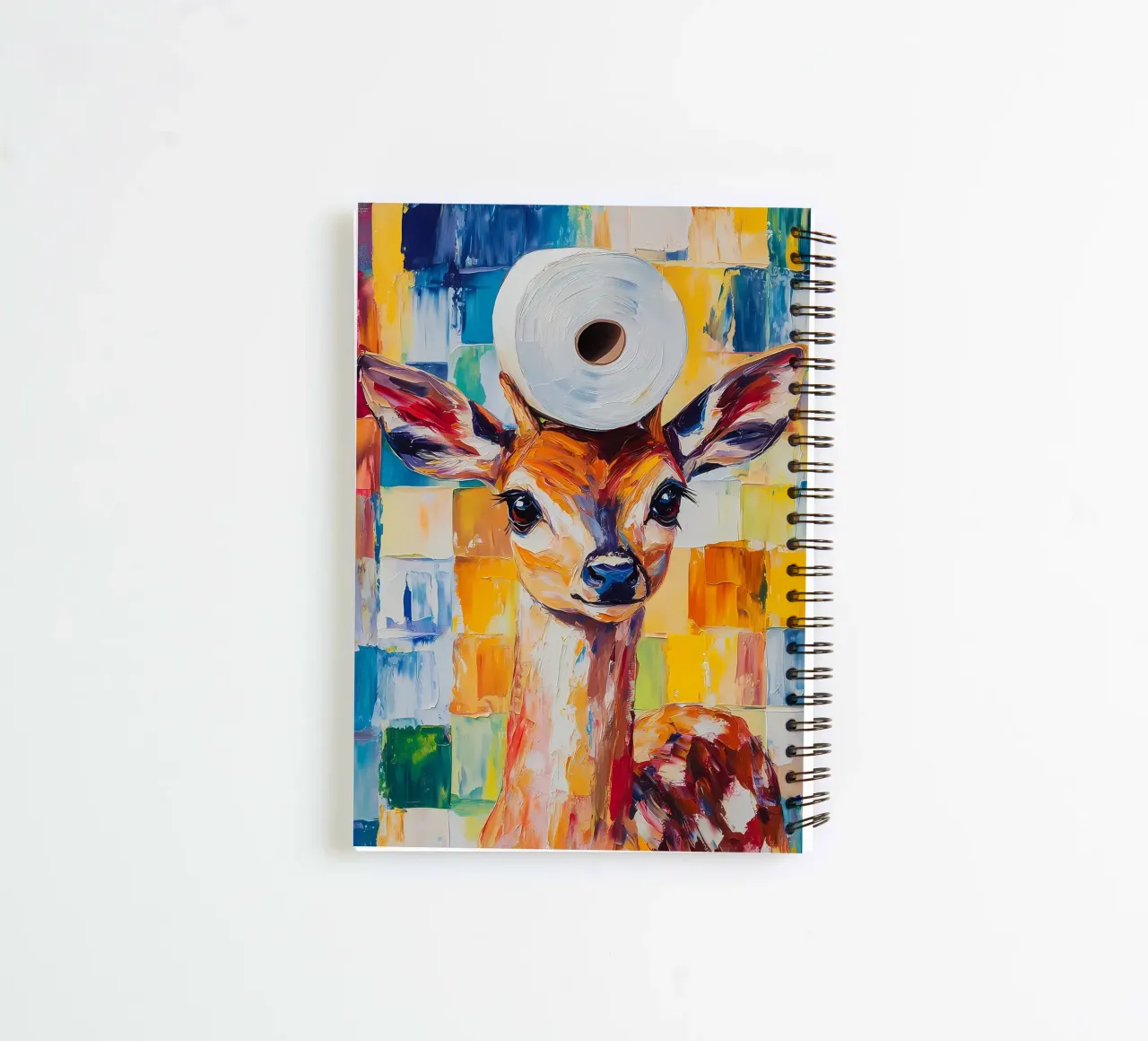Fawn with Toilet Paper Hat spiral notebook by Adrian Patel