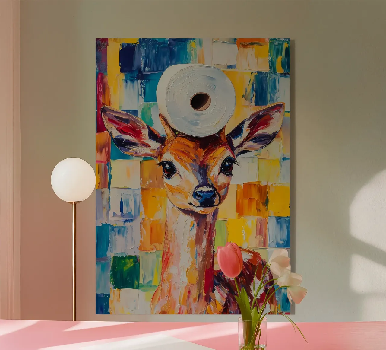 Fawn with Toilet Paper Hat acrylic glass by Adrian Patel