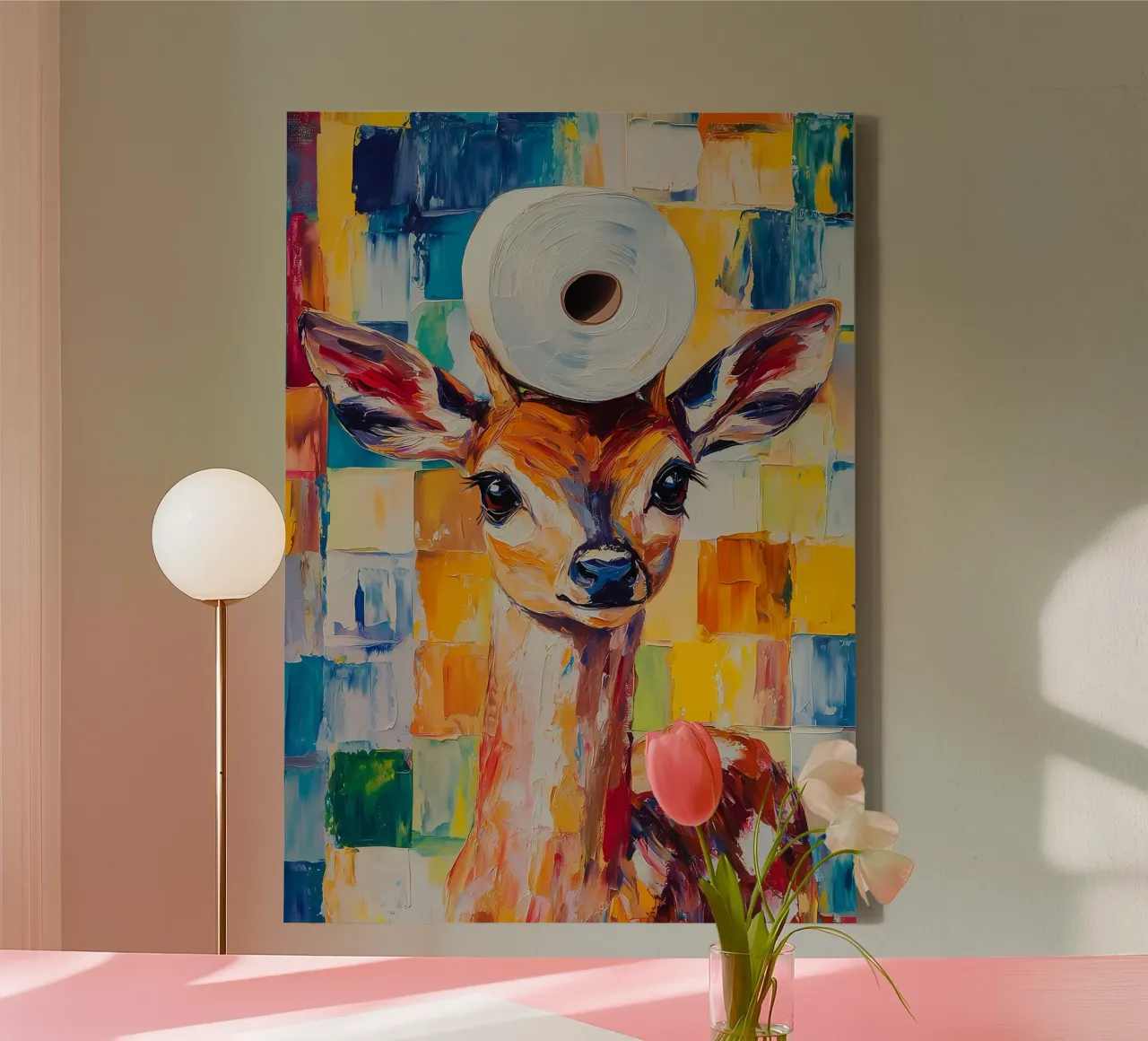 Reekalf met wc-hoed canvas met Baklijst van Adrian Patel