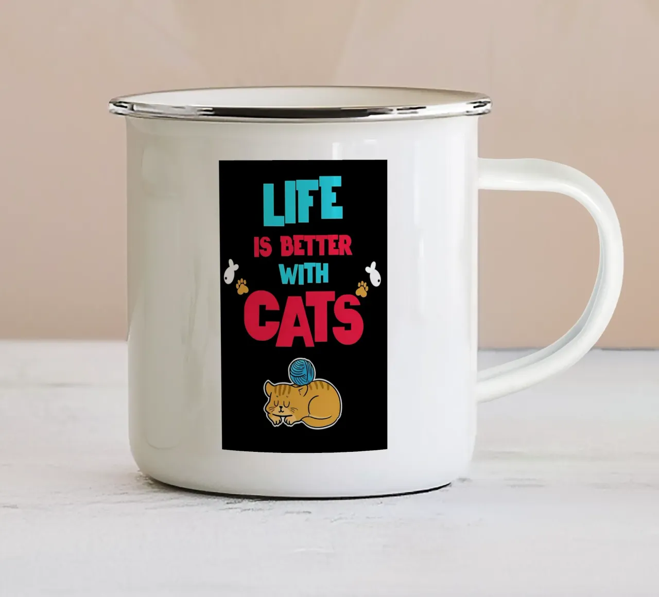 Live Better With Cats Cat enamel mug by Bartosz Powalka