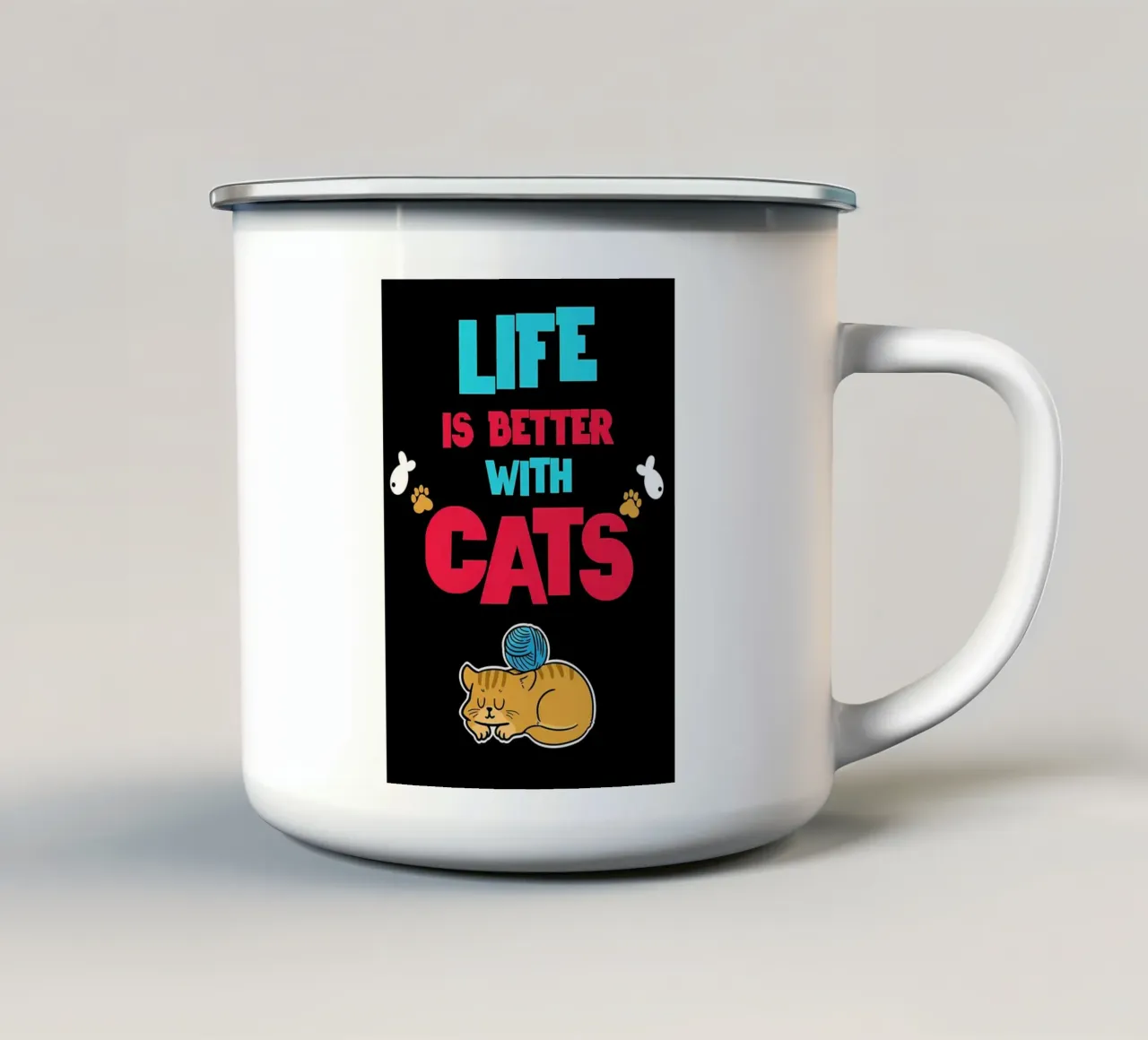 Live Better With Cats Cat enamel mug by Bartosz Powalka