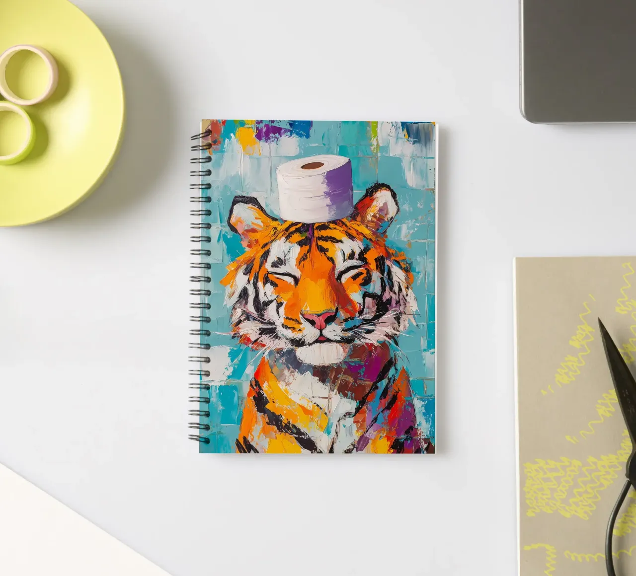 Tigre avec chapeau en papier hygiénique carnet à spirale de Adrian Patel