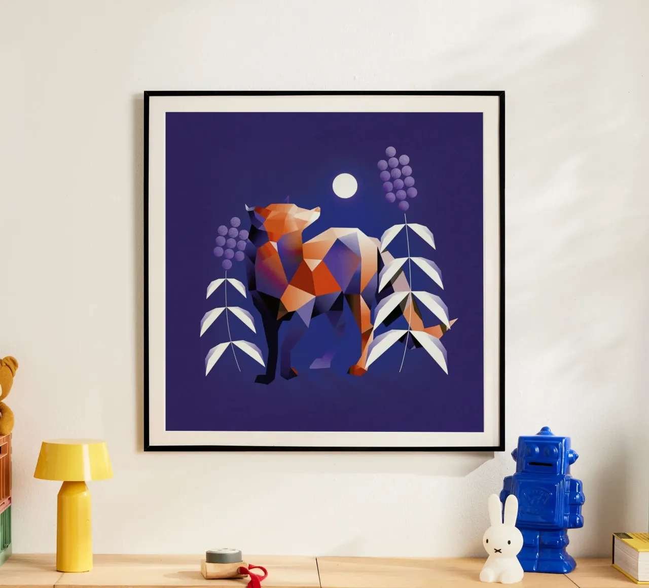 Volpe sotto la luna piena poster con telaio in alluminio da Birgit Palma