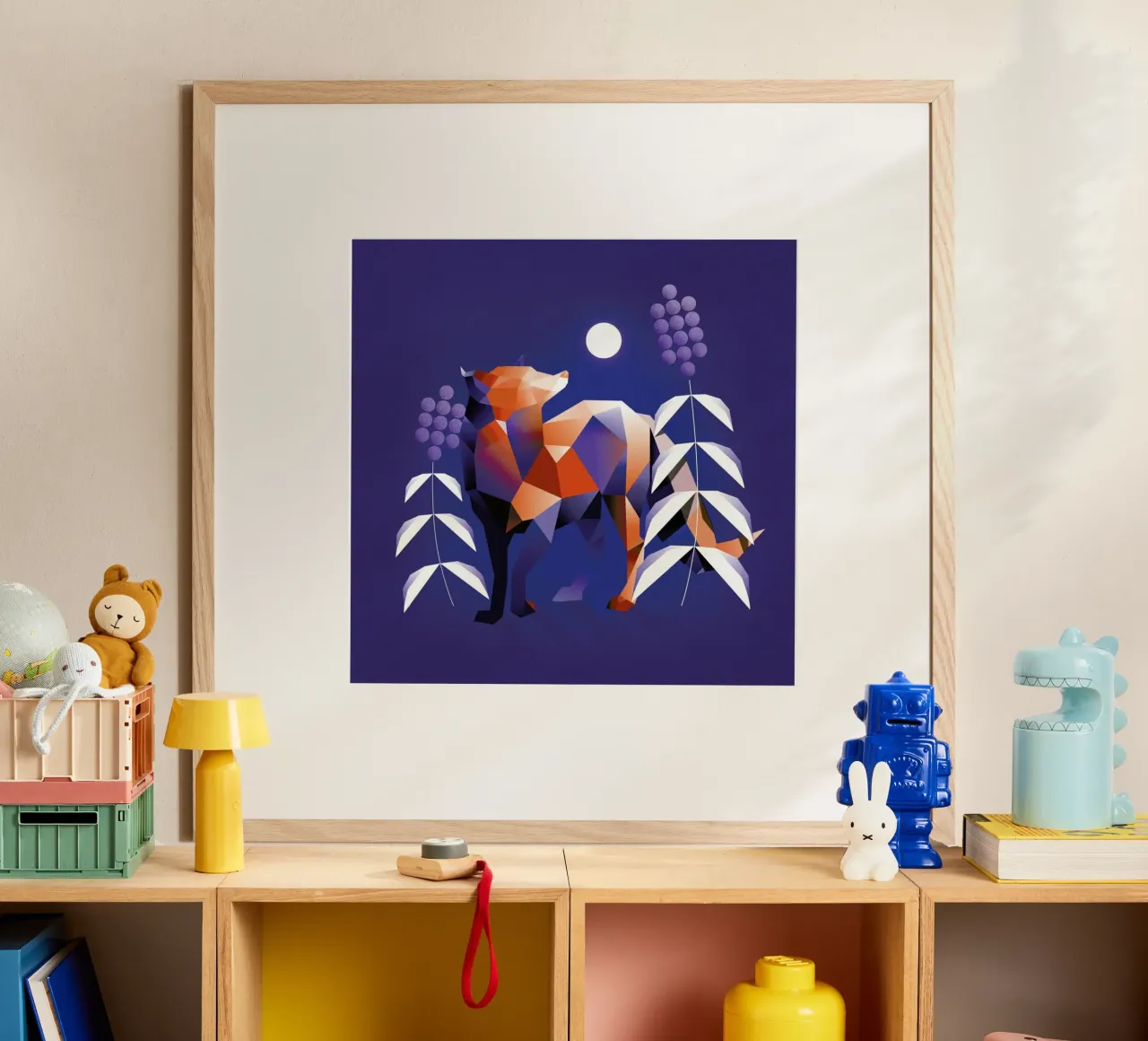 Volpe sotto la luna piena poster con telaio in alluminio da Birgit Palma