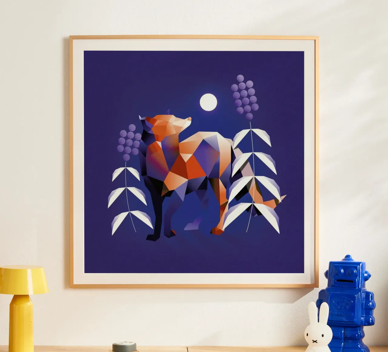 Volpe sotto la luna piena poster con telaio in alluminio da Birgit Palma