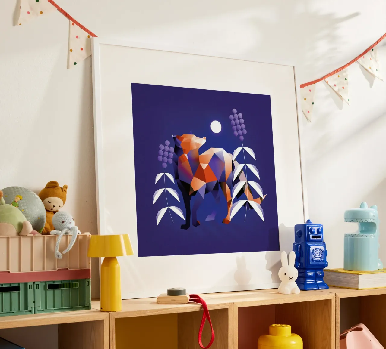 Volpe sotto la luna piena poster con telaio in alluminio da Birgit Palma