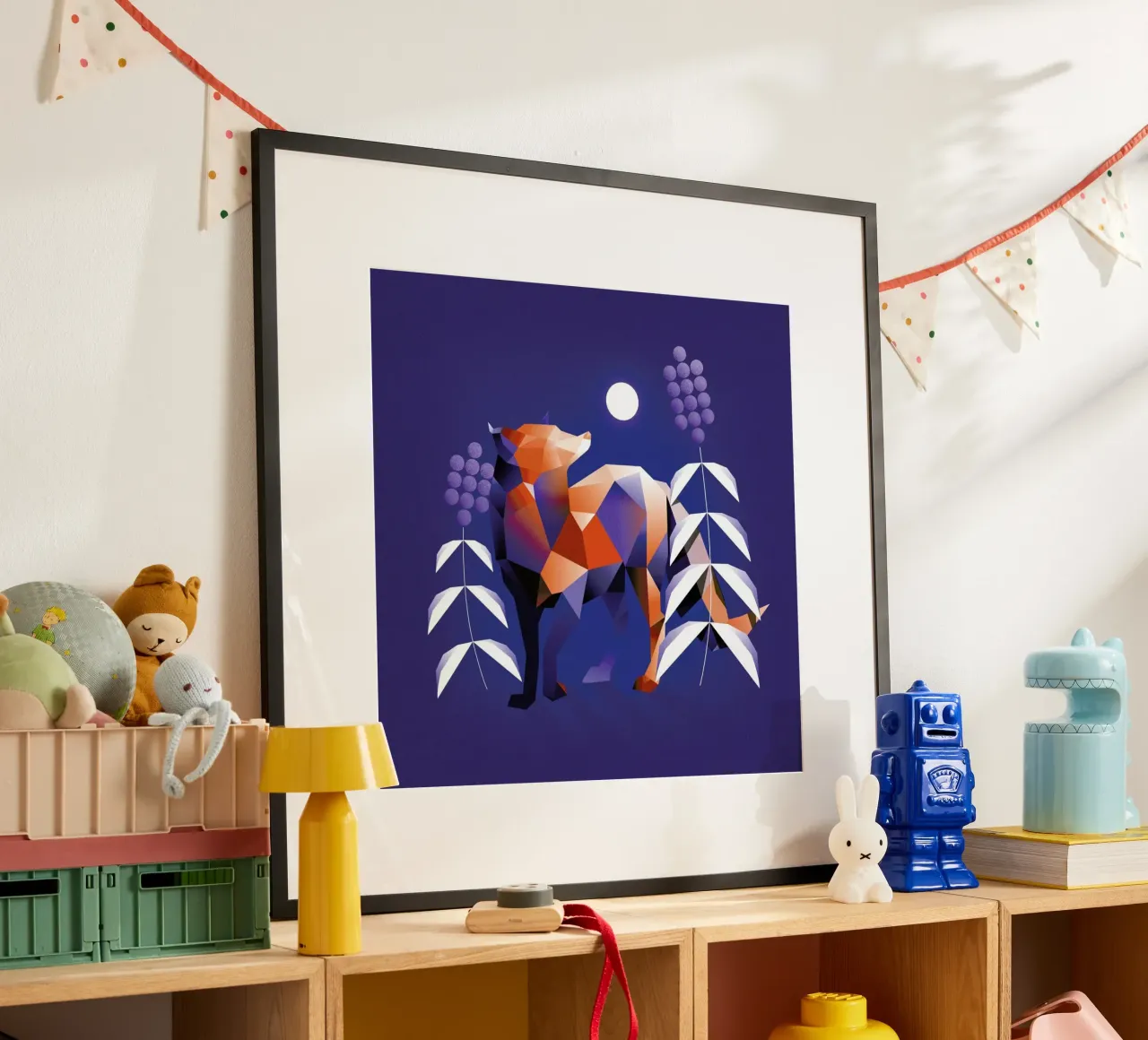 Volpe sotto la luna piena poster con telaio in alluminio da Birgit Palma