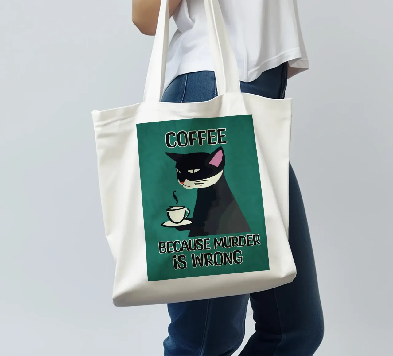 Cat Coffee Murder Is Wrong tote bag by Bartosz Powalka