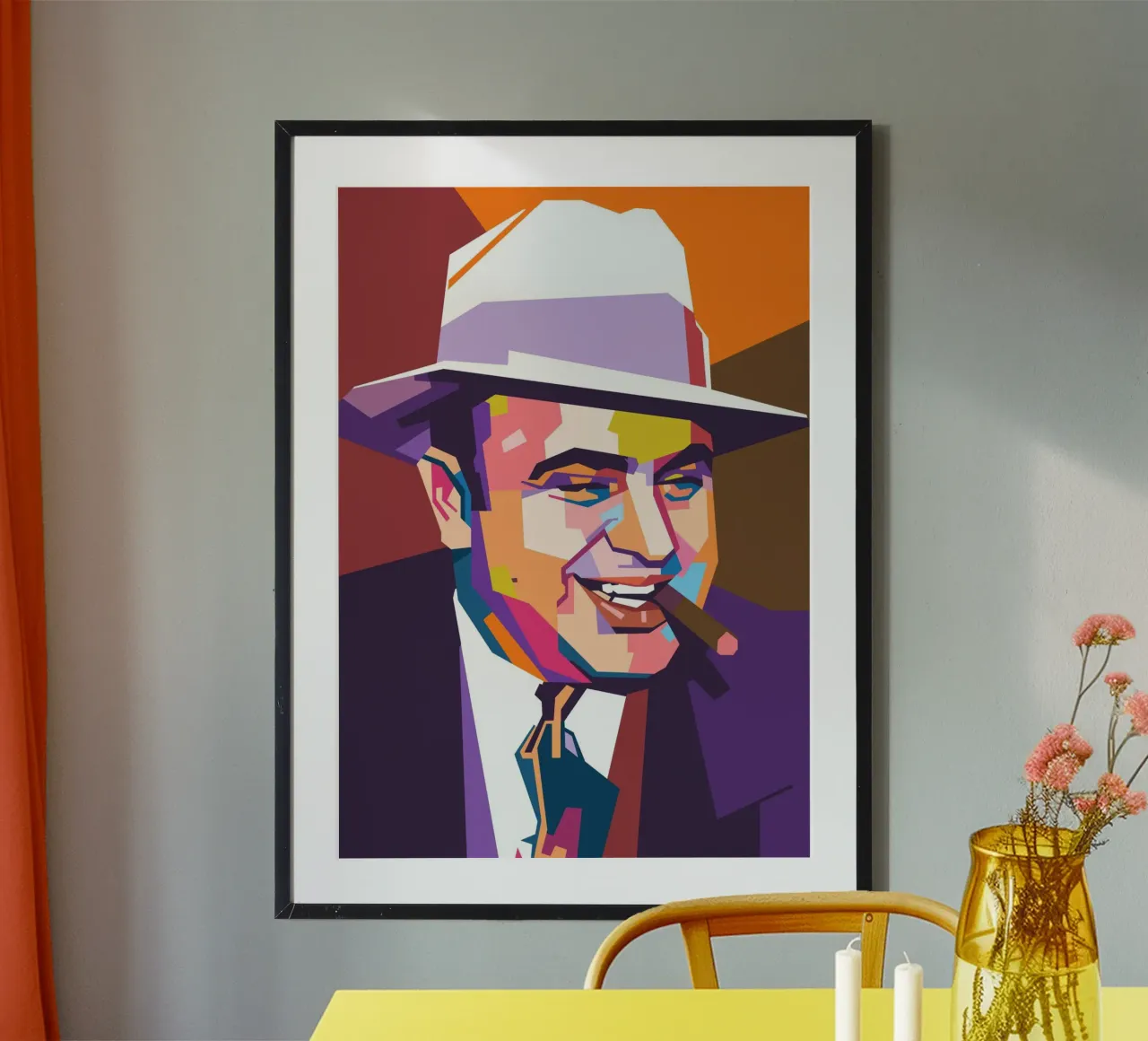 La pop art dell'iconico gangster mafioso Al Capone poster con telaio in legno da Hantamrata