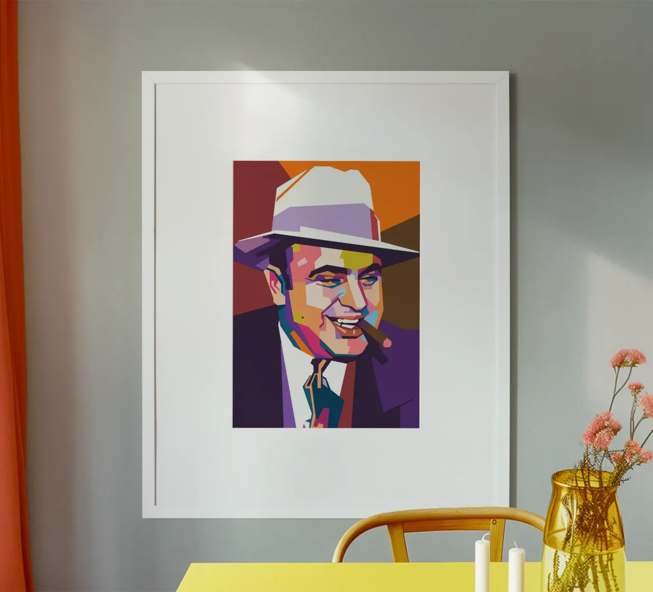 La pop art dell'iconico gangster mafioso Al Capone poster con telaio in legno da Hantamrata