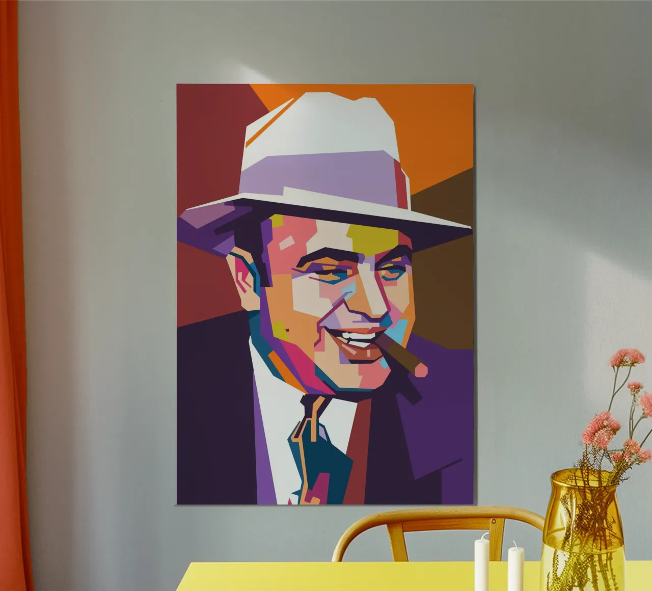 La pop art dell'iconico gangster mafioso Al Capone poster con telaio in legno da Hantamrata