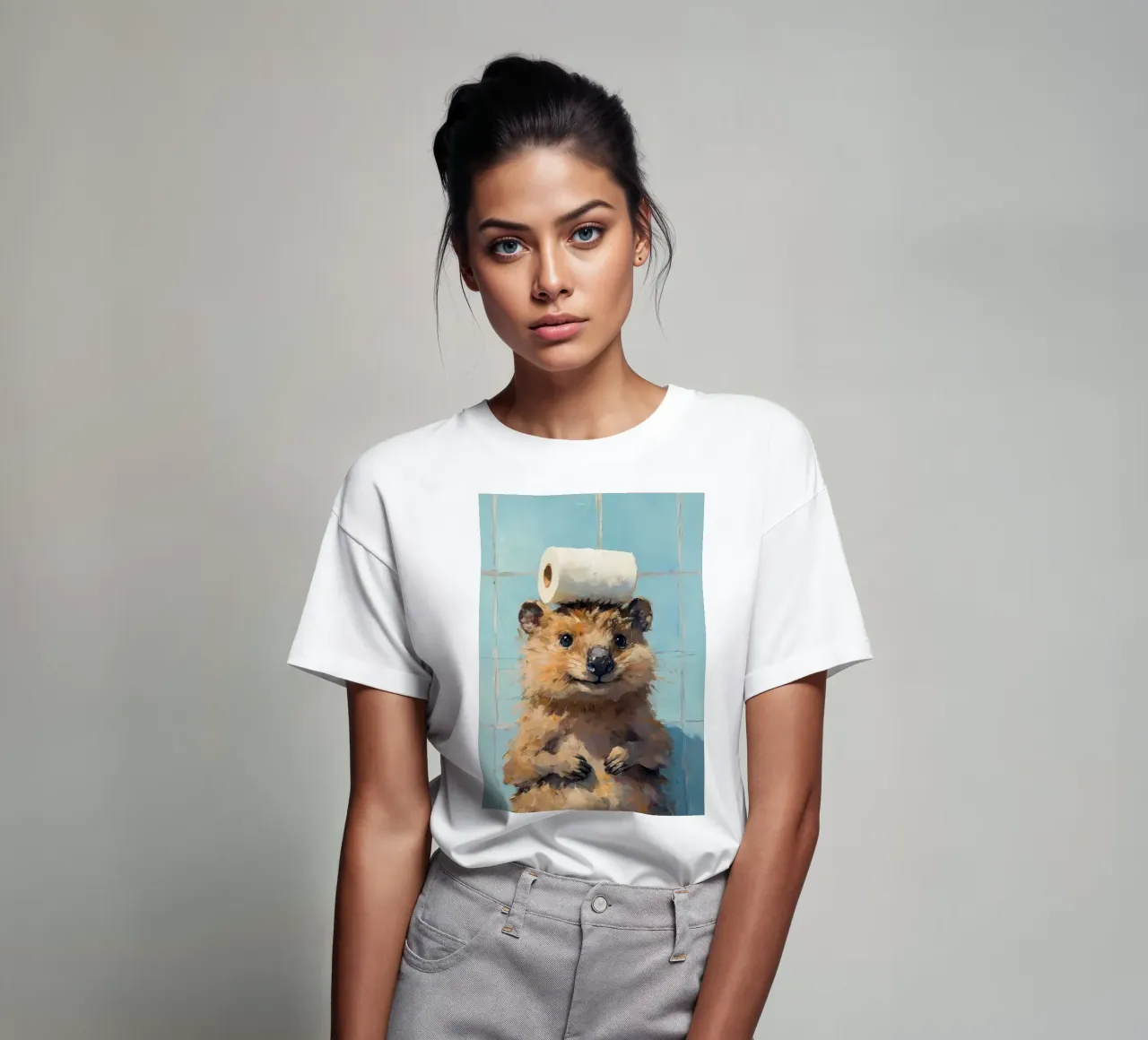 Quokka with Toilet Paper t-shirt by Adrian Patel