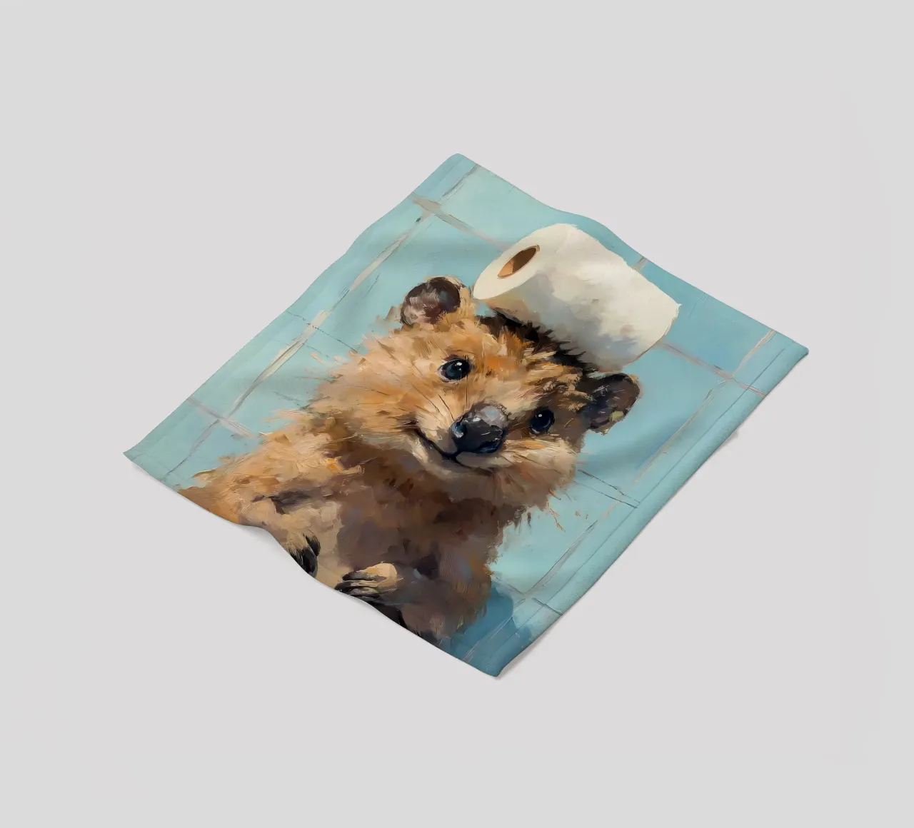 Quokka with Toilet Paper fleece blanket by Adrian Patel