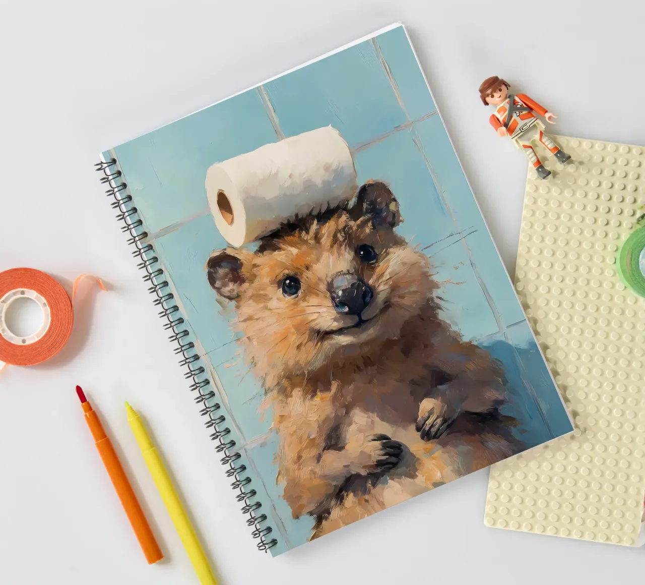 Quokka with Toilet Paper spiral notebook by Adrian Patel