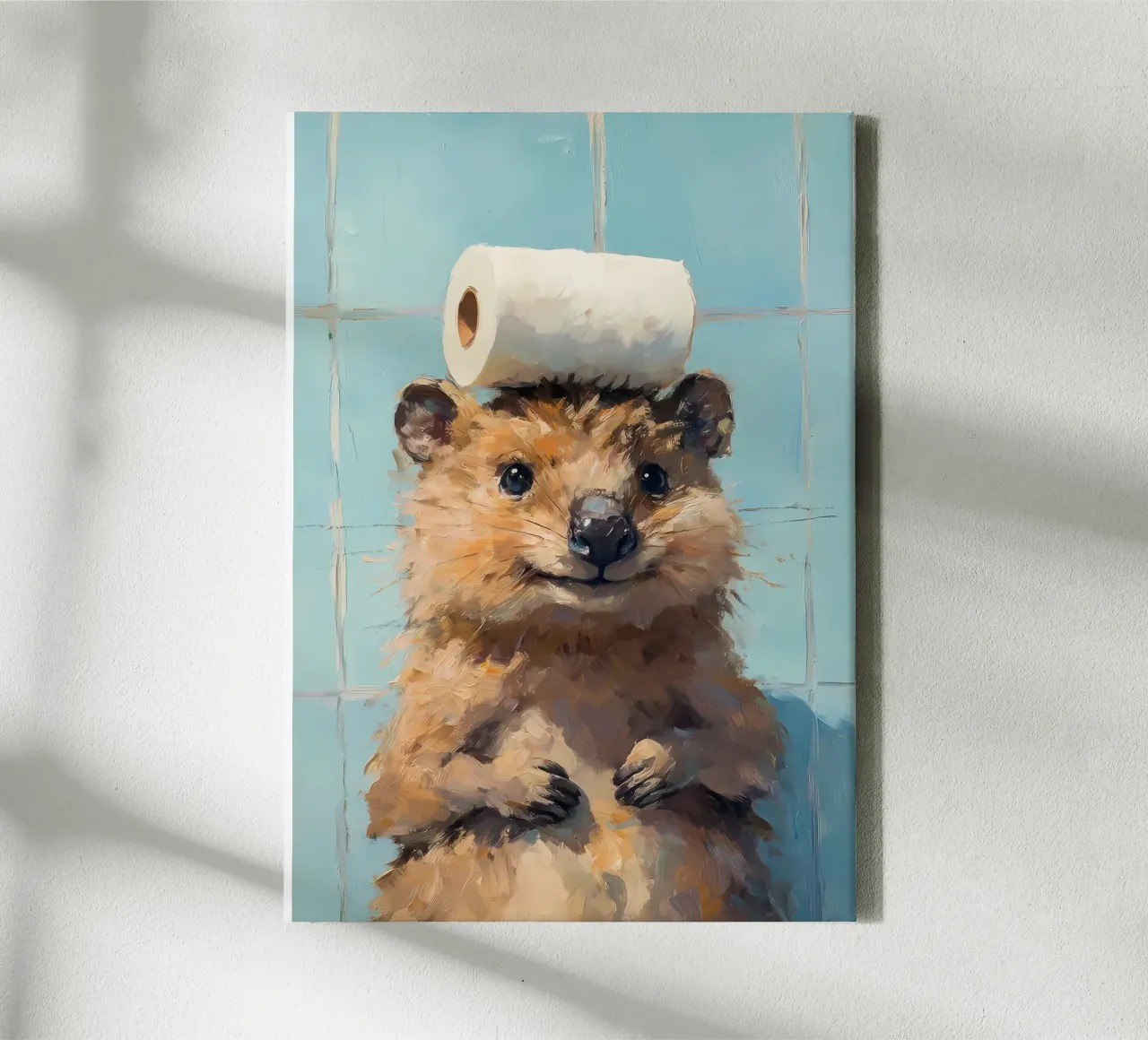 Quokka con papel higiénico lienzo con Marco flotante de Adrian Patel