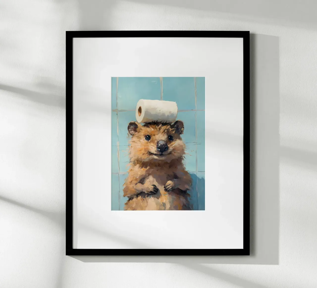 Quokka con carta igienica poster con telaio in alluminio da Adrian Patel