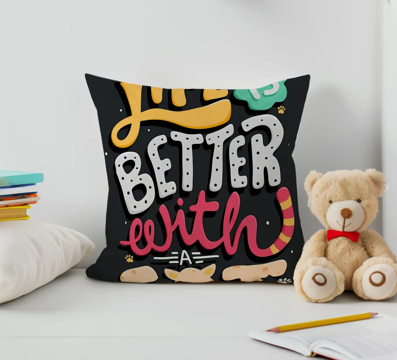 Life Is Better With A Cat decorative cushion by Bartosz Powalka