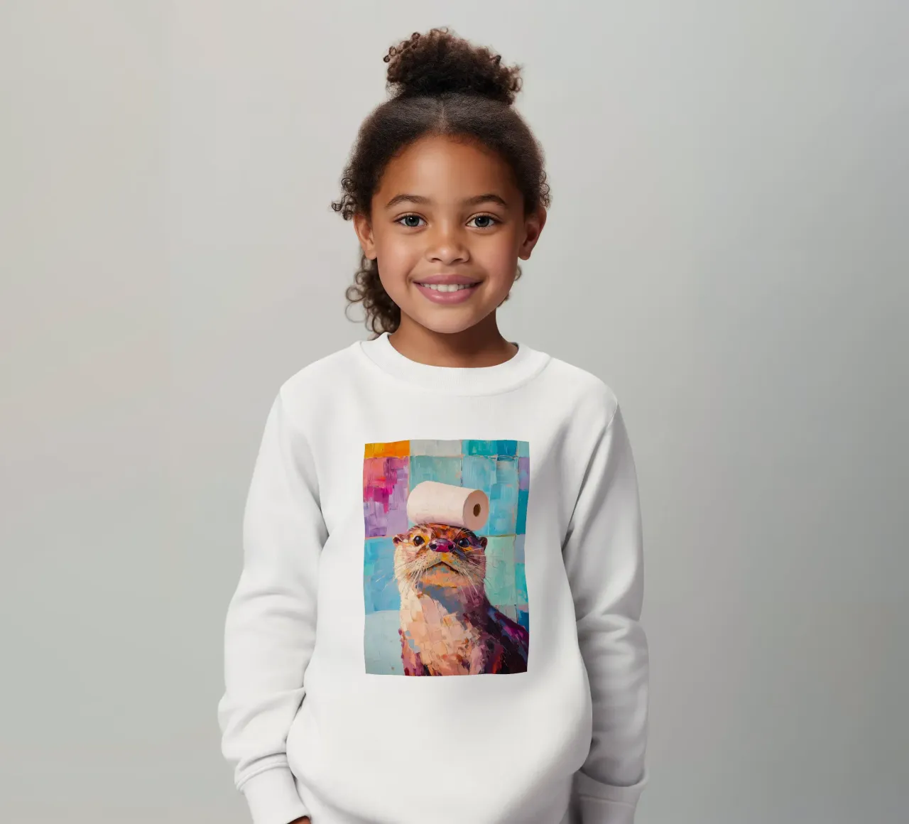 Otter with Toilet Paper kids sweatshirt by Adrian Patel